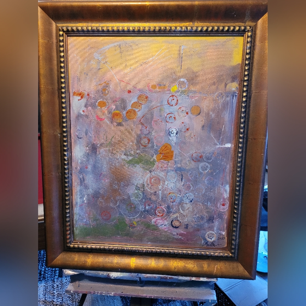 Blue and Gold Abstract Painting with Ethereal Texture
